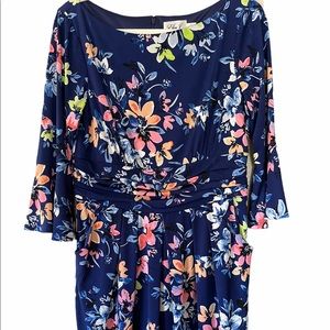 Eliza J Navy Floral Sheath Dress w/ Bell Sleeves